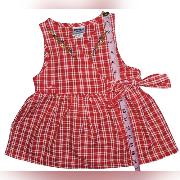 Vintage OshKosh B’gosh Red Gingham Plaid Wrap Dress Embroidered USA Sz 2T - Picture 9 of 16
